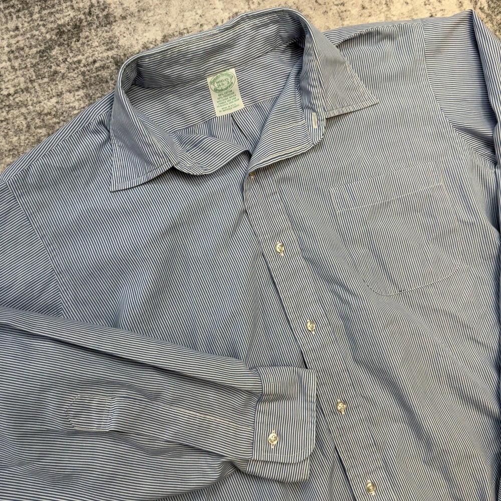 VTG Brooks Brothers Makers Shirt Mens 16.5 Blue Striped Sport Button Up Ivy USA - Picture 1 of 9